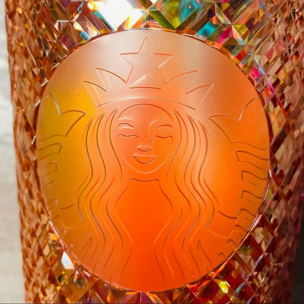 New Starbucks Cold Cup 24 oz Holiday 2021 Rose Gold Venti Jeweled Tumbler Straw